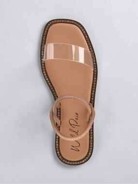 Wild Pair Celest Nude Clear Vinyl Strap Rhinestone-Trim Sandal, size 8.5 NEW
